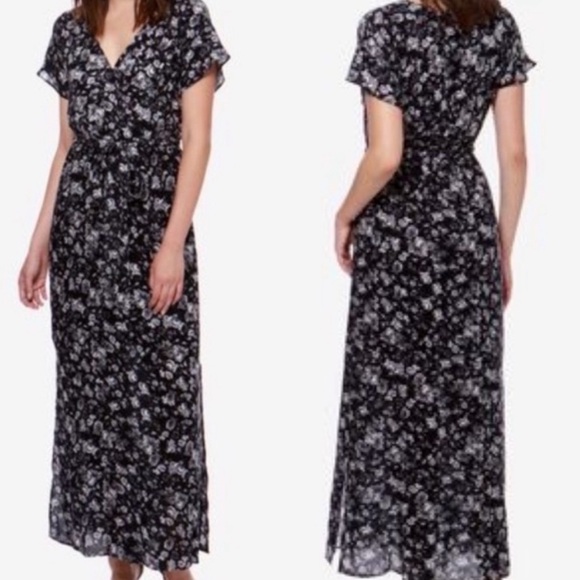Lucky Brand Dress XL Black Floral Print Maxi Viscose Partial Lining Surplice - Picture 2 of 16